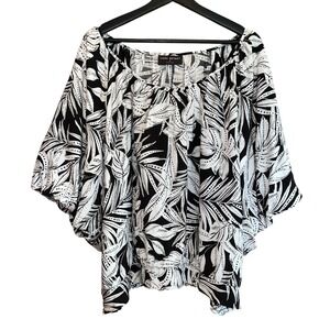 Lane Bryant Blouse Womens Plus Size 28 Black White Leaf Tropical Print Blouse